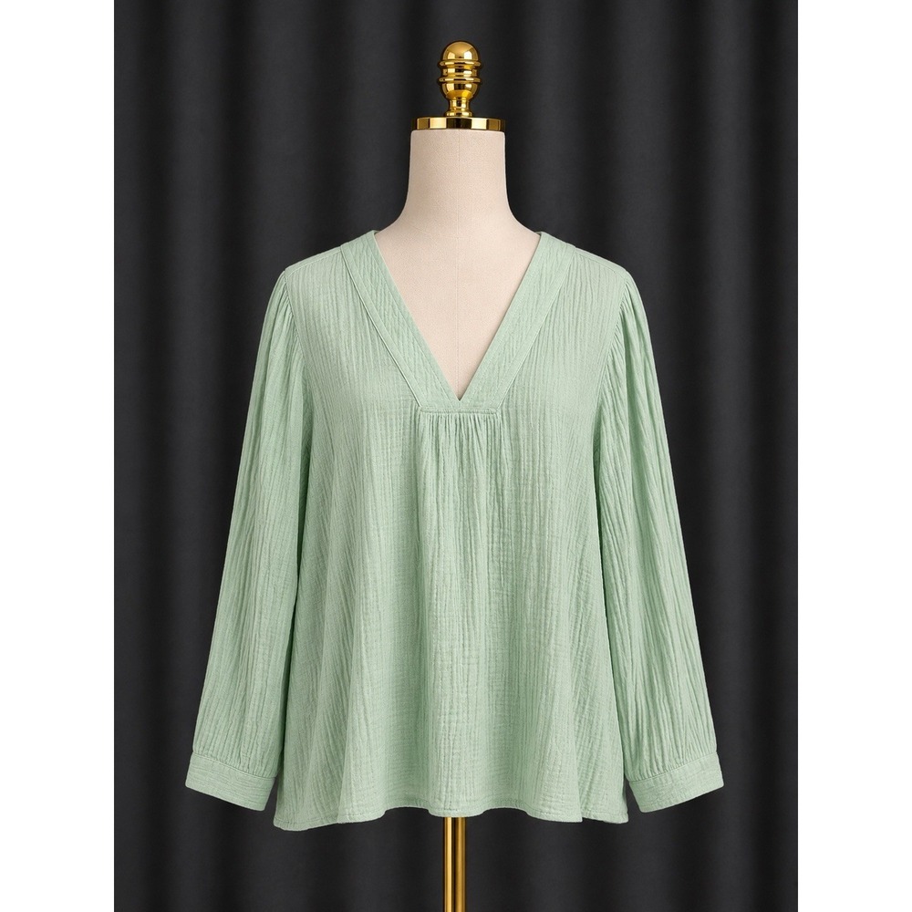 J. Jill Gauze Crinkle Cotton‎ Pullover Top Shirt Size Large Relaxed Light Green